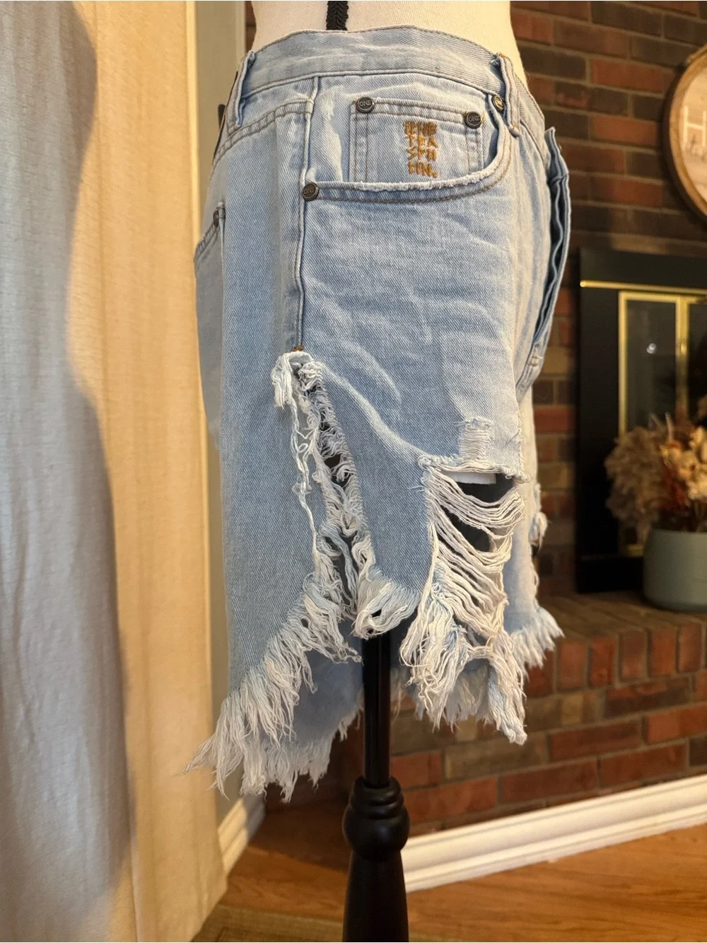 Free People One Teaspoon Light Wash Distressed Denim Shorts